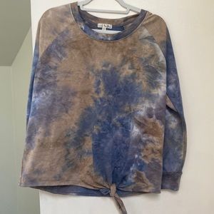 Nine Britton Tie Dye long sleeve top with tie bottom detail